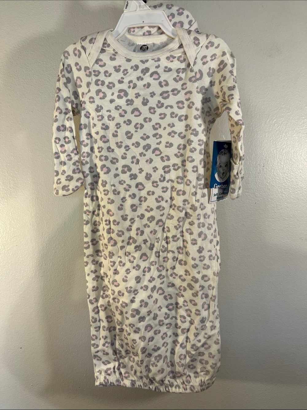 Gerber Cream Sleep Gown with Pink and Gray Leopard Spots